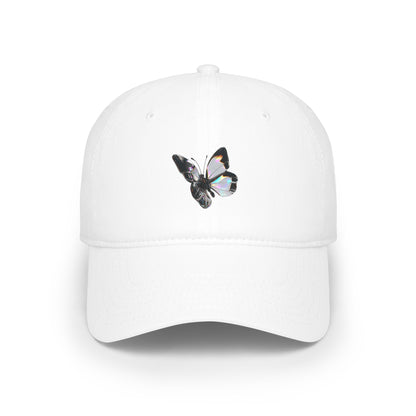 Butterfly Graphic Baseball Cap — Iridescent Black & White Embroidered Hat