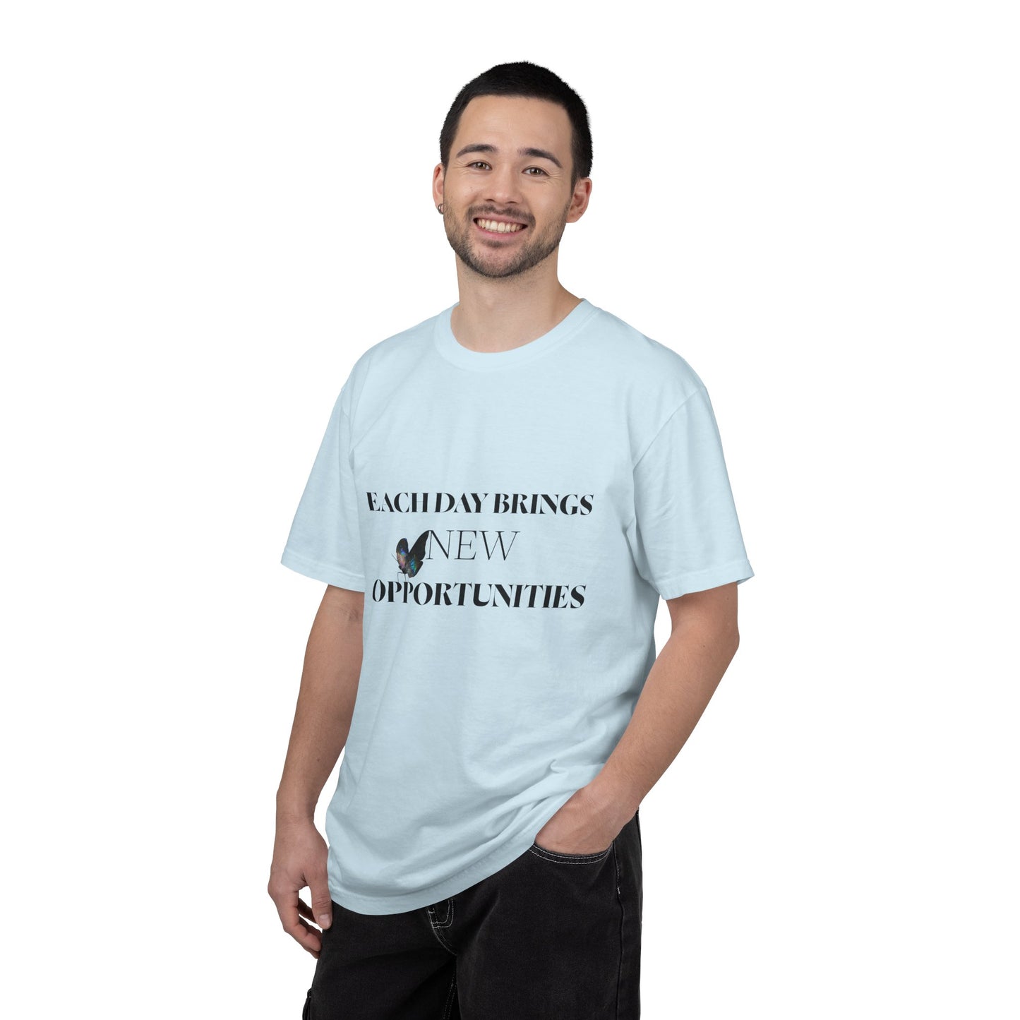 Butterfly Graphic T-Shirt — “Each Day Brings New Opportunities” Inspirational Tee