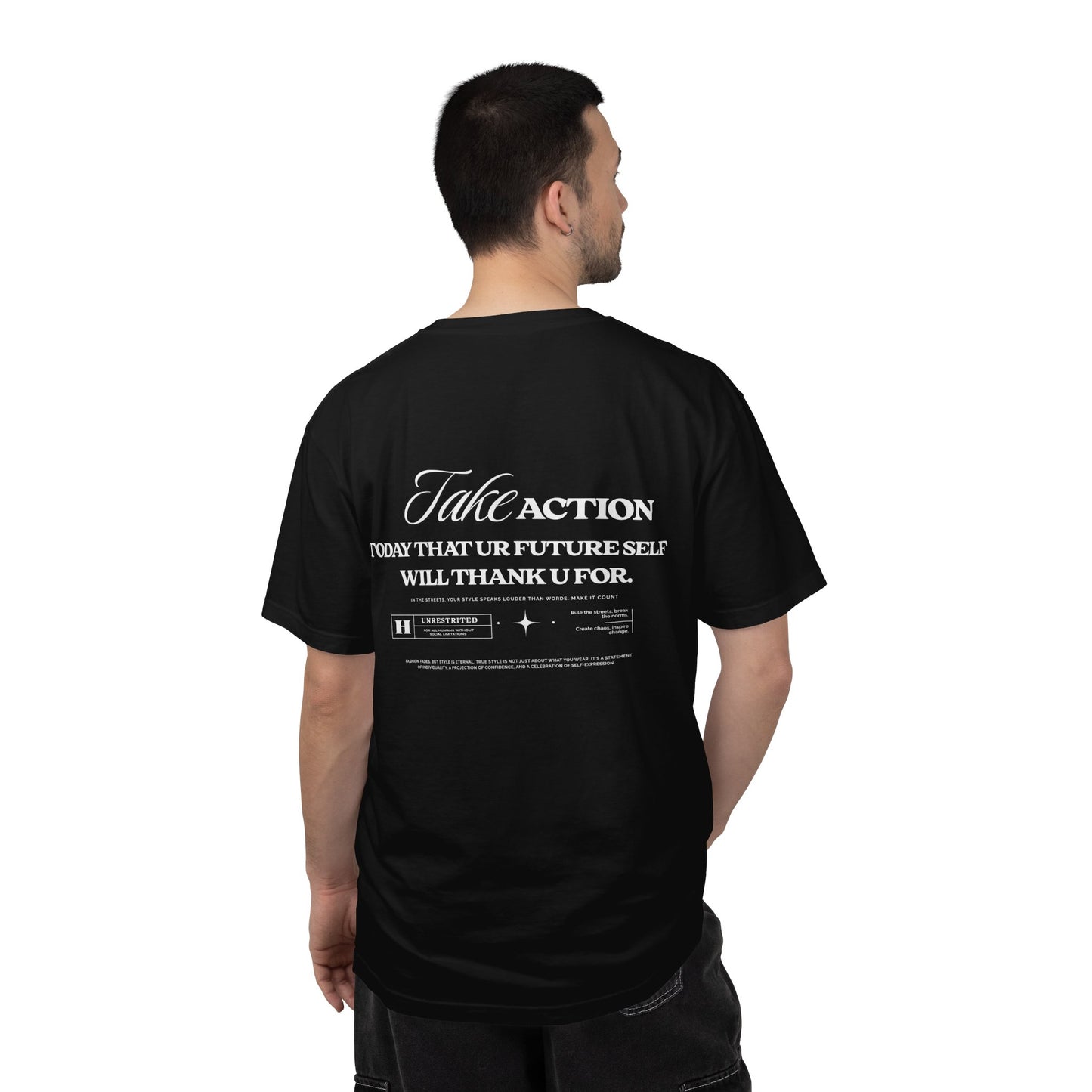 Take Action T-Shirt — Motivational Hourglass Design ("Take Action, Today That Ur Future Self Will Thank U For")