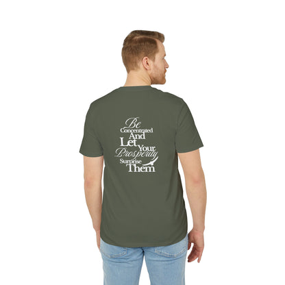 Motivational Crest T-Shirt — “Be Concentrated and Let Your Prosperity Surprise Them” Graphic Tee