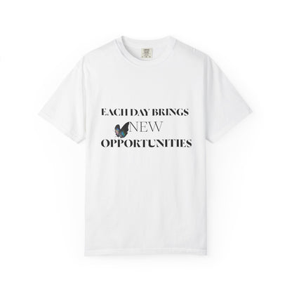 Butterfly Graphic T-Shirt — “Each Day Brings New Opportunities” Inspirational Tee