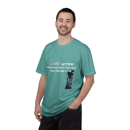 Take Action T-Shirt — Motivational Hourglass Design ("Take Action, Today That Ur Future Self Will Thank U For")