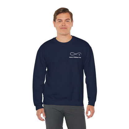 Crewneck Sweatshirt — Minimal 'Forever Without You' Infinity Design (Praying Hands Back)