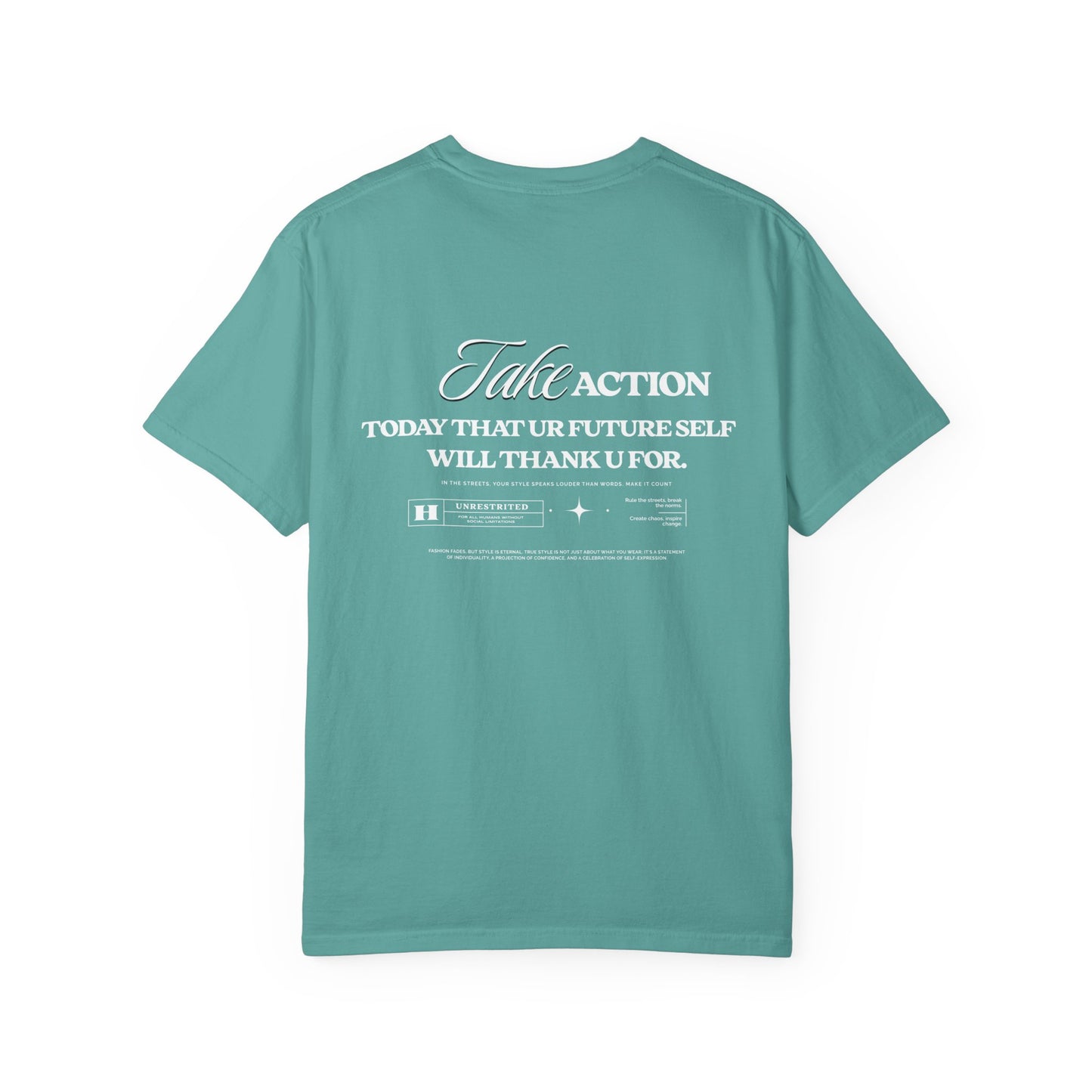 Take Action T-Shirt — Motivational Hourglass Design ("Take Action, Today That Ur Future Self Will Thank U For")
