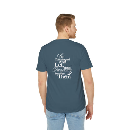 Motivational Crest T-Shirt — “Be Concentrated and Let Your Prosperity Surprise Them” Graphic Tee