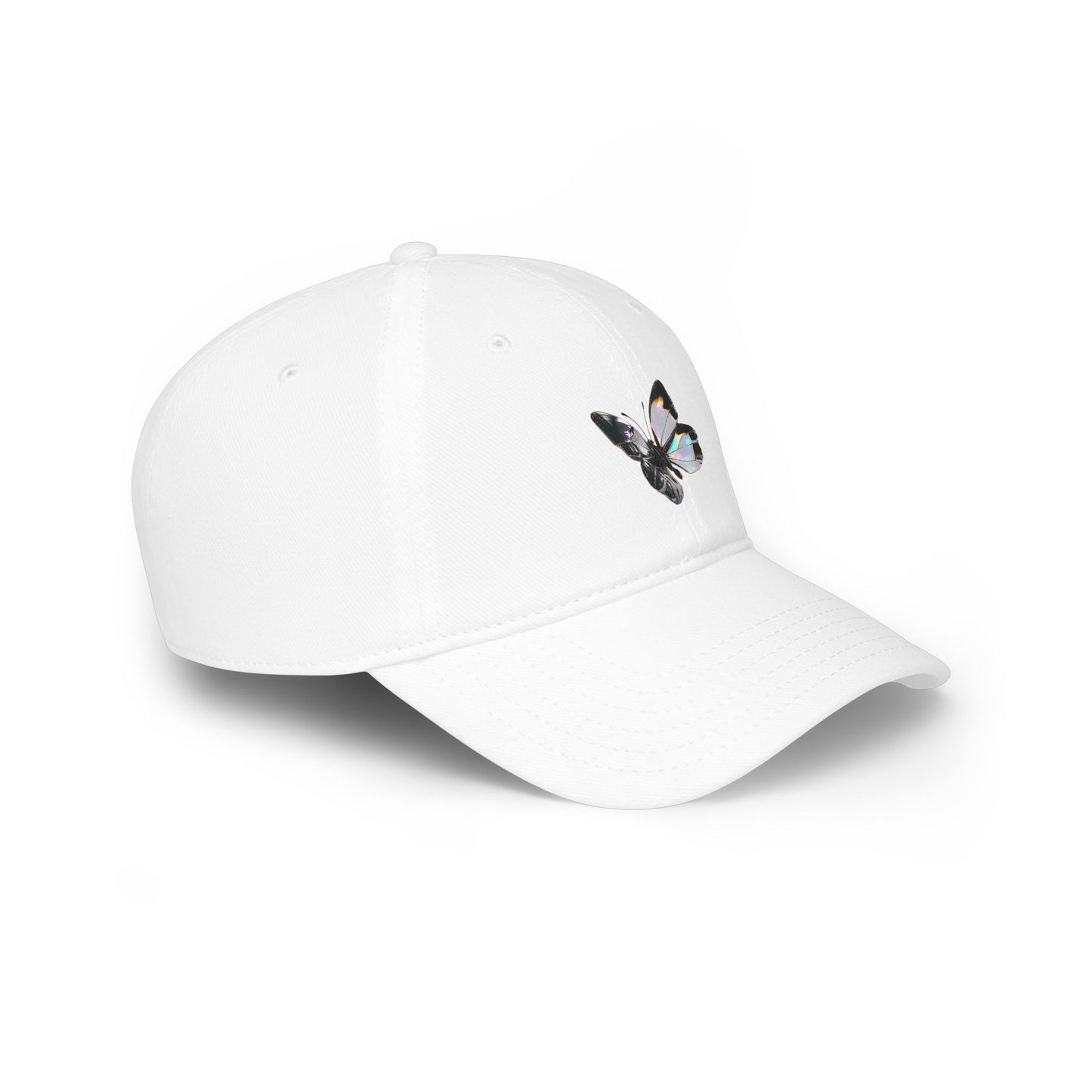 Butterfly Graphic Baseball Cap — Iridescent Black & White Embroidered Hat
