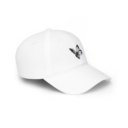 Butterfly Graphic Baseball Cap — Iridescent Black & White Embroidered Hat