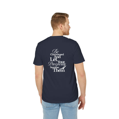 Motivational Crest T-Shirt — “Be Concentrated and Let Your Prosperity Surprise Them” Graphic Tee