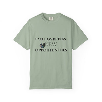 Butterfly Graphic T-Shirt — “Each Day Brings New Opportunities” Inspirational Tee