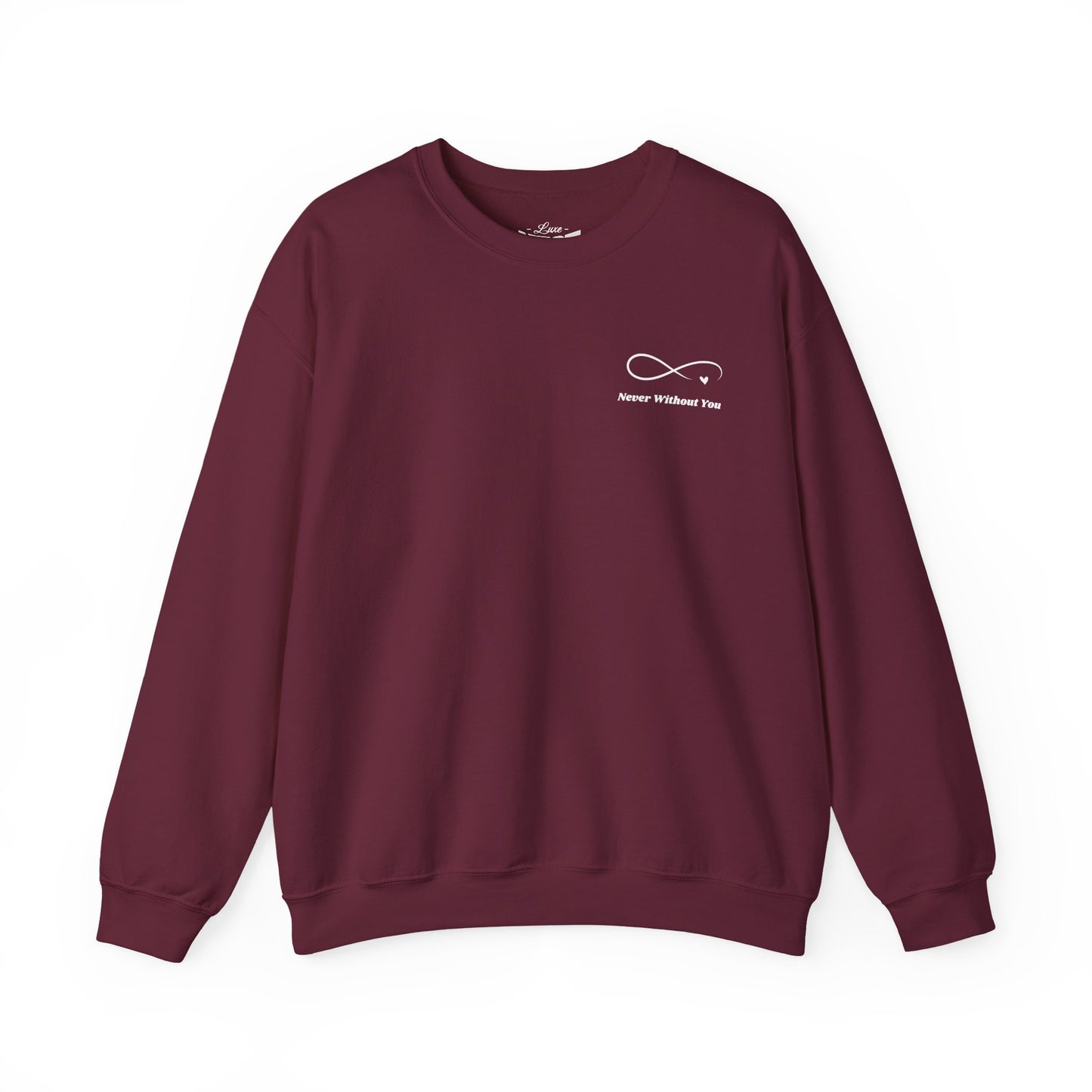 Minimal 'Never Without You' Infinity Crewneck Sweatshirt — Handholding Line Art