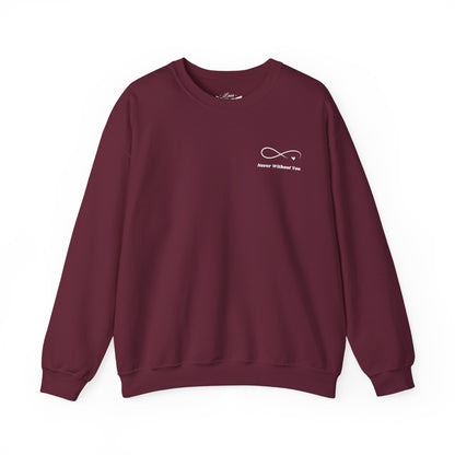 Minimal 'Never Without You' Infinity Crewneck Sweatshirt — Handholding Line Art