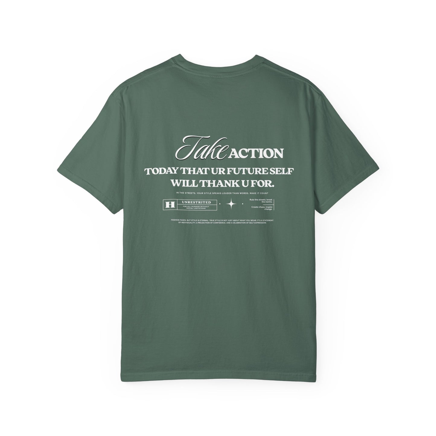 Take Action T-Shirt — Motivational Hourglass Design ("Take Action, Today That Ur Future Self Will Thank U For")