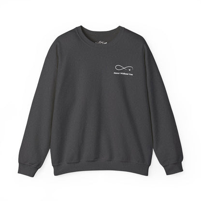 Minimal 'Never Without You' Infinity Crewneck Sweatshirt — Handholding Line Art