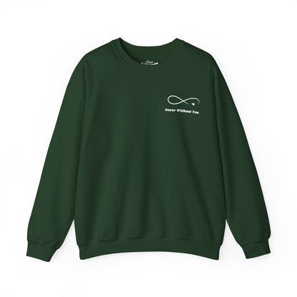 Crewneck Sweatshirt — Minimal 'Forever Without You' Infinity Design (Praying Hands Back)