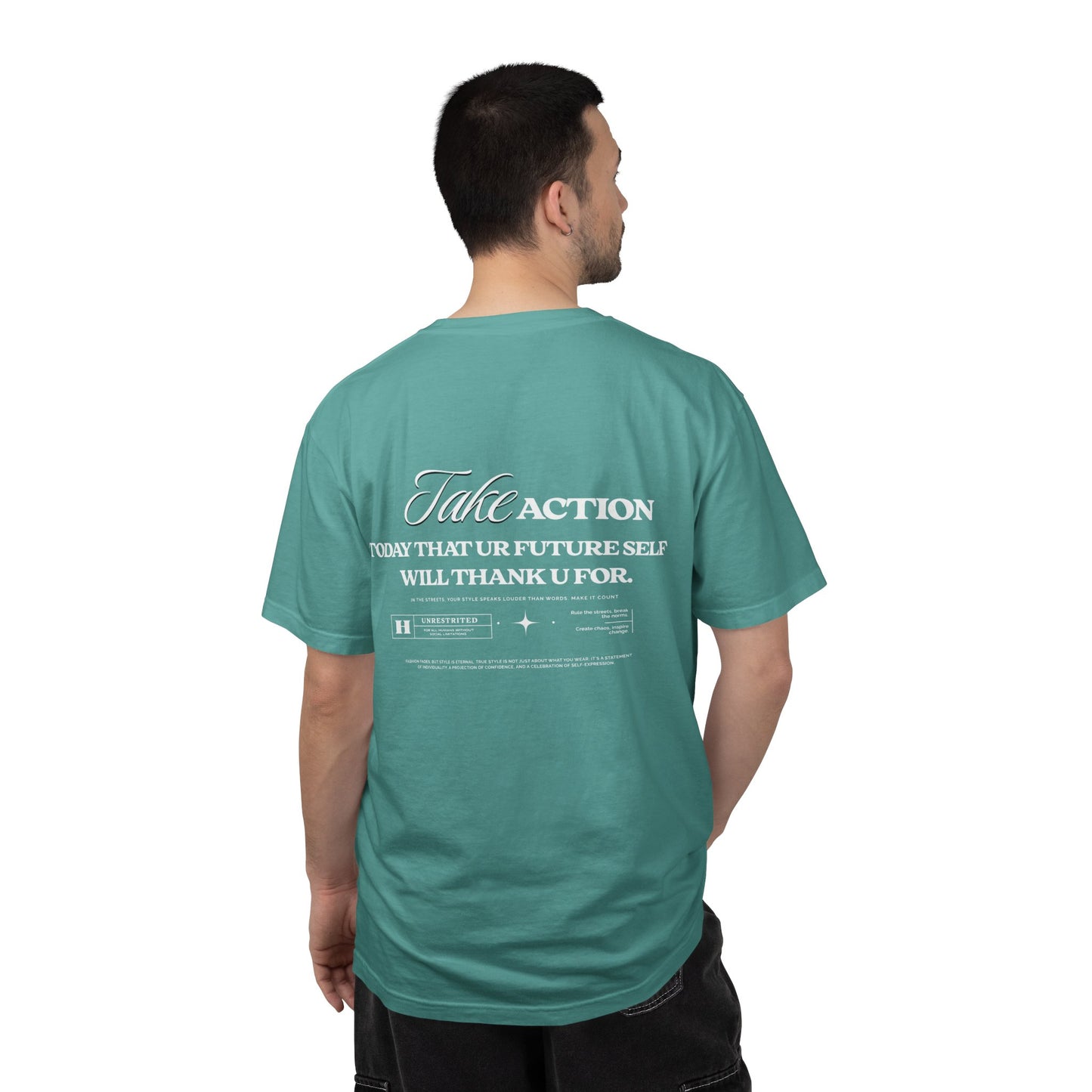 Take Action T-Shirt — Motivational Hourglass Design ("Take Action, Today That Ur Future Self Will Thank U For")