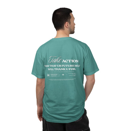 Take Action T-Shirt — Motivational Hourglass Design ("Take Action, Today That Ur Future Self Will Thank U For")